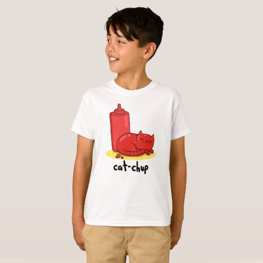 Cat chup Funny Red Ketchup Cat Pun T-Shirt (Vorne ganz)
