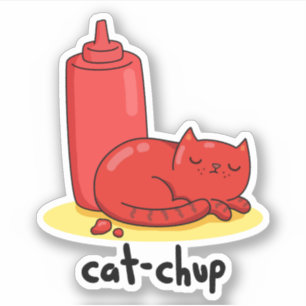 Cat chup Niedlich Red Ketchup Cat Pun Sticker