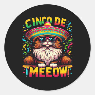 Cat Cinco De Meow Mexikanisches Party Kids Cinco D Runder Aufkleber