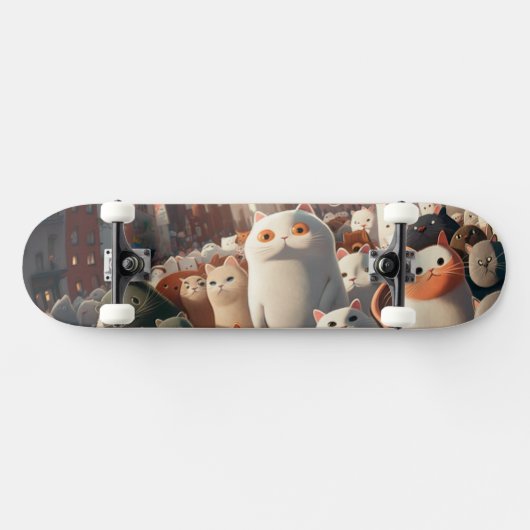 Cat City Cartoon Crowd Skateboard (Horizontal)
