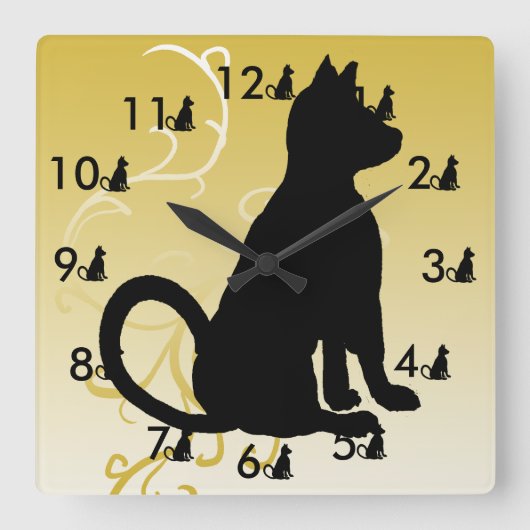 Cat Clock Black Cats Verziert Moderne CricketDiane Quadratische Wanduhr (Vorderseite)