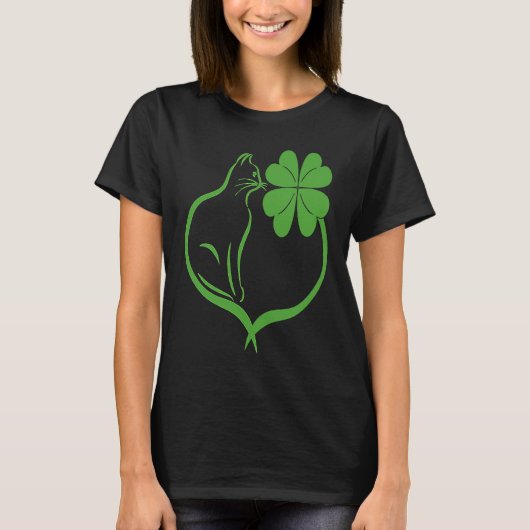 Cat Clover Silhouette Shamrock St Patricks Day Kit T-Shirt (Vorderseite)