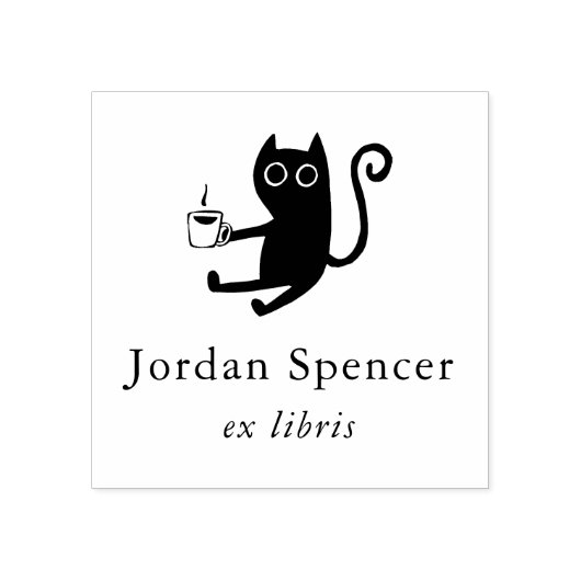 Cat & Coffee Ex Libris Library Buchzeichen Gummistempel (Prägung)