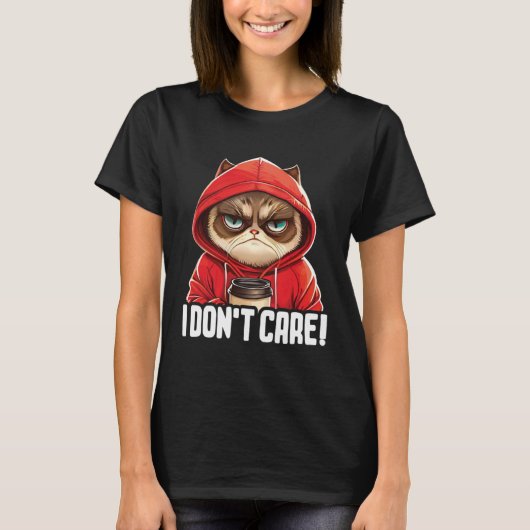 Cat Coffee I Cat I Don t Care T-Shirt (Vorderseite)