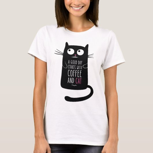 Cat Coffee Lady T - Shirt (Vorderseite)