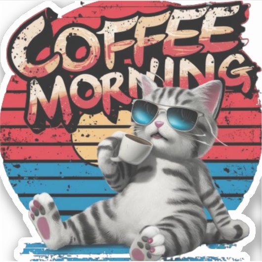 Cat Coffee morning Aufkleber (Vorderseite)