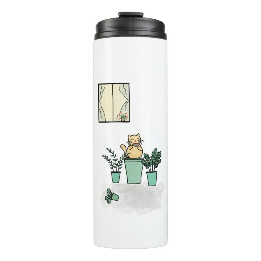 Cat Coffee Window Planters Green Thermosbecher (Vorderseite)