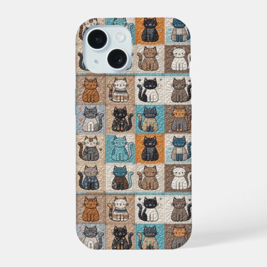 Cat Collection Quilt Muster iPhone 15 Hülle (Rückseite)