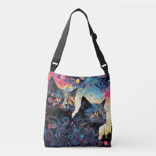 Cat Colorful Animal Verzauberung Abstrakt Tragetaschen Mit Langen Trägern