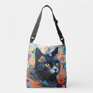 Cat Colorful Animal Verzauberung Abstrakt Tragetaschen Mit Langen Trägern