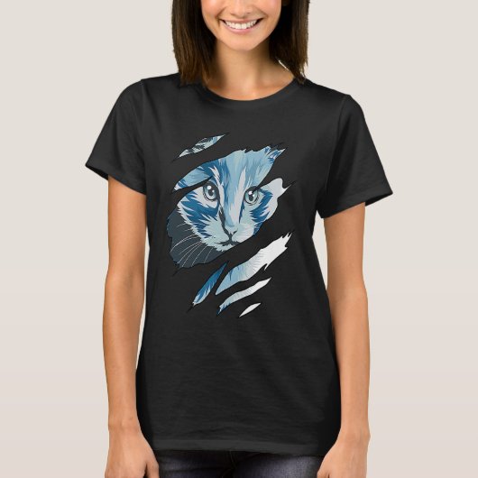 Cat Colorful Cat Torn Tuch T-Shirt (Vorderseite)