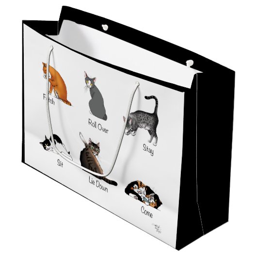 Cat Commands Große Geschenktüte (Vorderseite Schrägansicht)