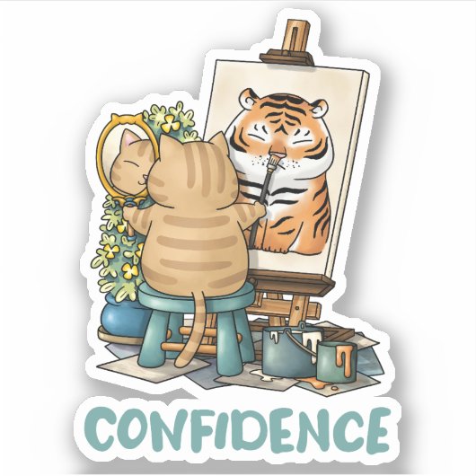 Cat Confidence Self Portrait of Tiger Aufkleber (Vorderseite)