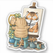 Cat Confidence Self Portrait of Tiger Aufkleber (Vorderseite)