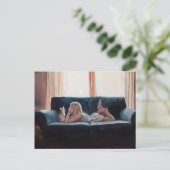 Cat Conversation Figurative Art Postkarte (Stehend Vorderseite)