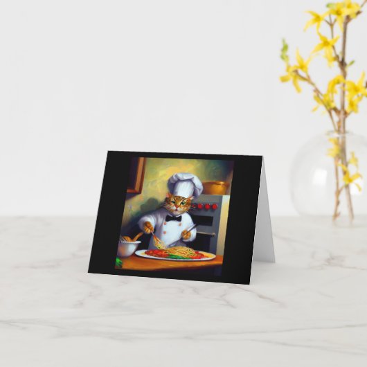 Cat Cooking Spaghetti Karte (Gelbe Blume)