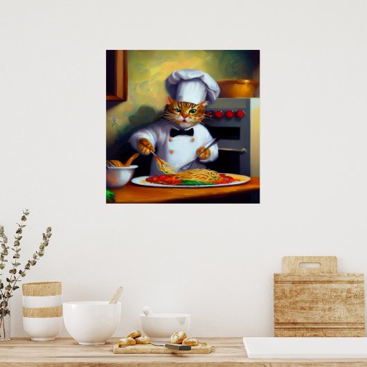 Cat Cooking Spaghetti Poster (Küche)