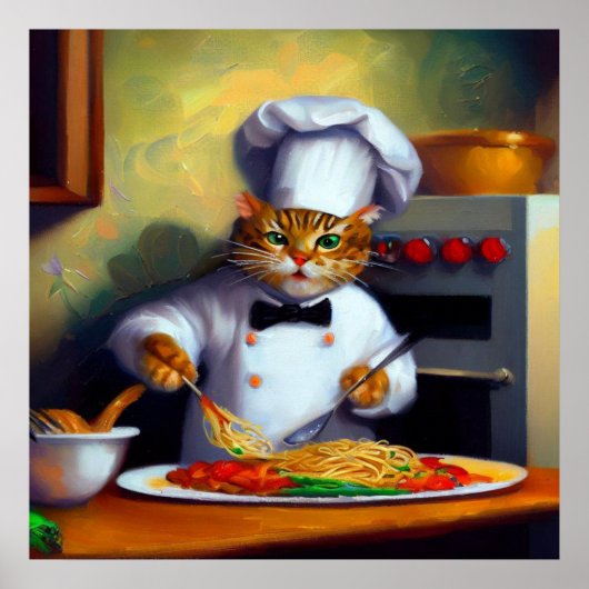 Cat Cooking Spaghetti Poster (Vorne)