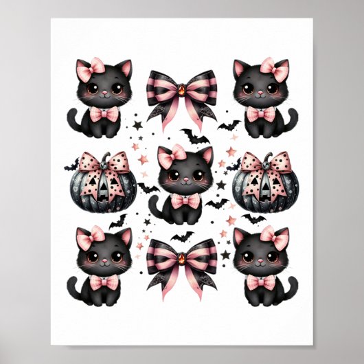 Cat Coquette Halloween Bows Black Pink Halloween G Poster (Vorne)
