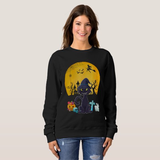 Cat Costume Halloween Witch Horror Carved Pumpkin Sweatshirt (Vorne ganz)
