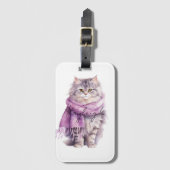 Cat Cosy Winter Lila Scarf Gepäckanhänger (Vorderseite Vertikal)