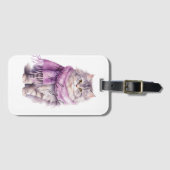 Cat Cosy Winter Lila Scarf Gepäckanhänger (Vorderseite (Horizontal))