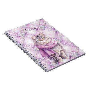 Cat Cosy Winter Lila Scarf Notizblock