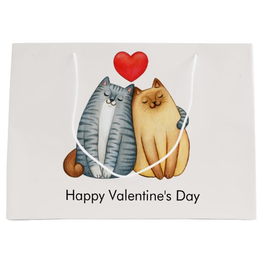 Cat Couple Liebt Niedlichen Funny Happy Valentine' Große Geschenktüte (Vorderseite)