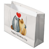 Cat Couple Liebt Niedlichen Funny Happy Valentine' Große Geschenktüte (Vorderseite Schrägansicht)