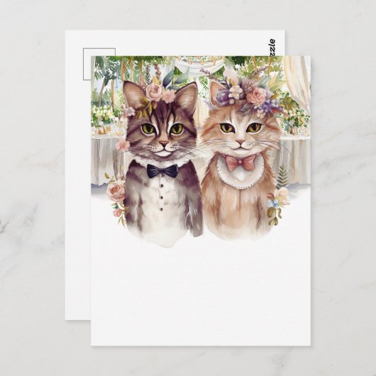 Cat Couple Wasserfarbe Postkarte (Vorne/Hinten)
