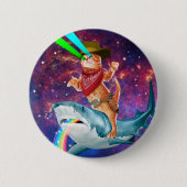 Cat Cowboy mit einem Hai, der einen Regenbogen spu Button (Vorderseite)