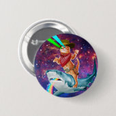 Cat Cowboy mit einem Hai, der einen Regenbogen spu Button (Vorne & Hinten)