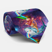 Cat Cowboy mit einem Hai, der einen Regenbogen spu Krawatte (Gerollt)