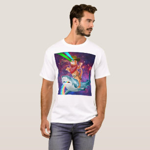 Cat Cowboy mit einem Hai, der einen Regenbogen spu T-Shirt