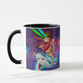 Cat Cowboy mit einem Hai, der einen Regenbogen spu Tasse (Links)