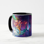 Cat Cowboy mit einem Hai, der einen Regenbogen spu Tasse (Vorderseite Links)