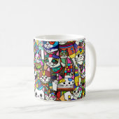 Cat Crazy Clowder Katzen, buntes Geschenk Kaffeetasse (VorderseiteRechts)