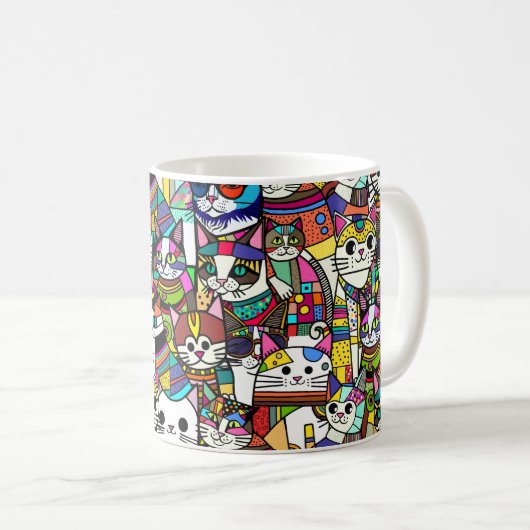 Cat Crazy Clowder Katzen, buntes Geschenk Kaffeetasse (VorderseiteRechts)