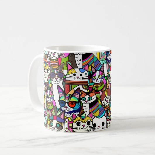 Cat Crazy Clowder Katzen, buntes Geschenk Kaffeetasse (Vorderseite Links)