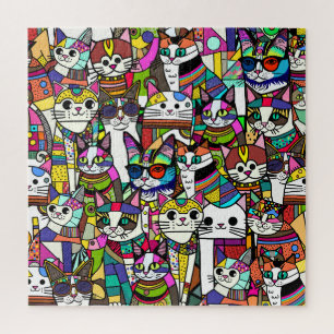 Cat Crazy Clowder Katzen, buntes Geschenk Puzzle