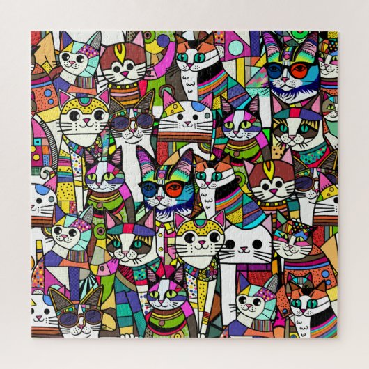 Cat Crazy Clowder Katzen, buntes Geschenk Puzzle (Vertikal)