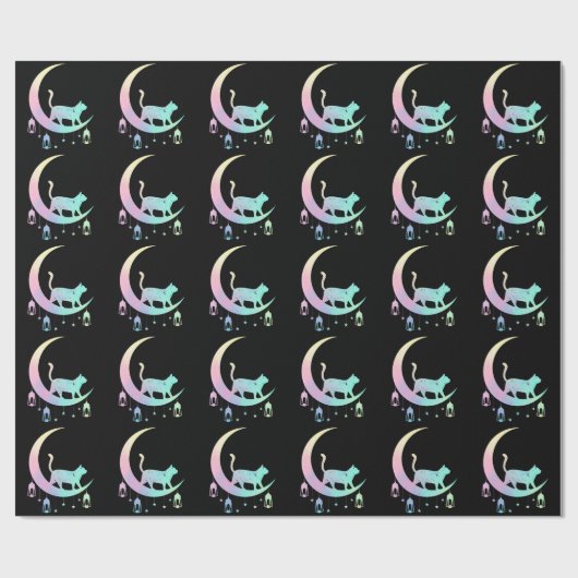 Cat Crescent Moon Horoscope Pastel Goth Wicca Geschenkpapier (Flach)
