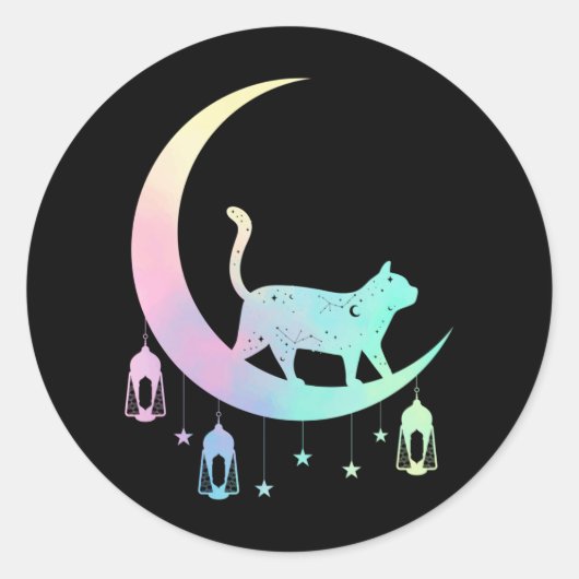 Cat Crescent Moon Horoscope Pastel Goth Wicca Runder Aufkleber (Vorderseite)