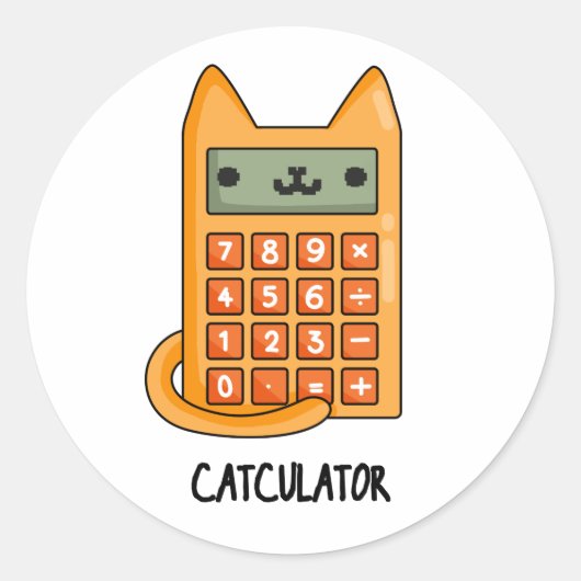 Cat-culator Funny Calculator Pun Runder Aufkleber (Vorderseite)