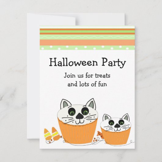 Cat Cupcake Halloween-Party Einladung (Vorderseite)