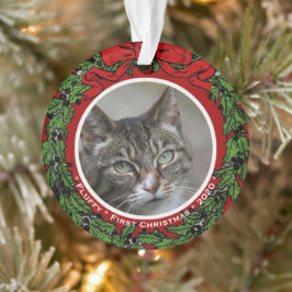 Cat Custom Foto Name Erste Weihnachtsfeier Ornament
