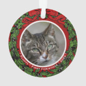 Cat Custom Foto Name Erste Weihnachtsfeier Ornament (Rückseite)