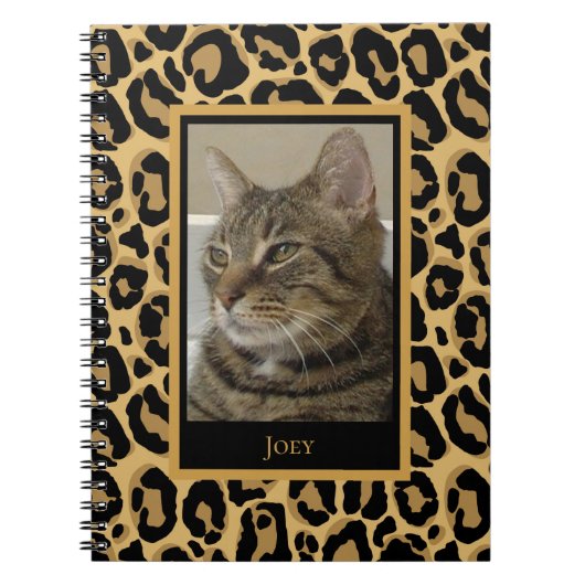 Cat Custom Foto Name Leopard Muster Notebook Notizblock (Vorderseite)