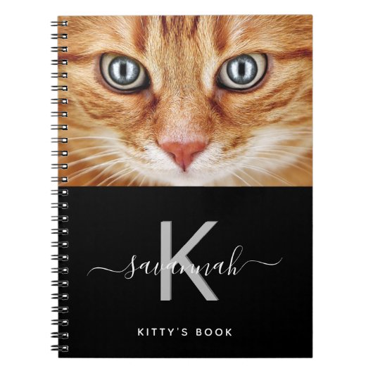 Cat Custom Foto Schwarz-weiß Monogramm Notizblock (Vorderseite)