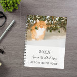 Cat custom Foto white black Planer<br><div class="desc">Ein schick weißer Hintergrund. Personalisieren und fügen Sie Ihr Jahr,  Ihren Namen und einen Text. Der Name ist schwarz geschrieben mit einem großen,  modernen Handschrift Schrift.</div>